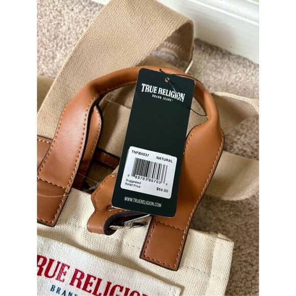 NEW True Religion Canvas Mini Tote Bag Natural Cream - Picture 6 of 13
